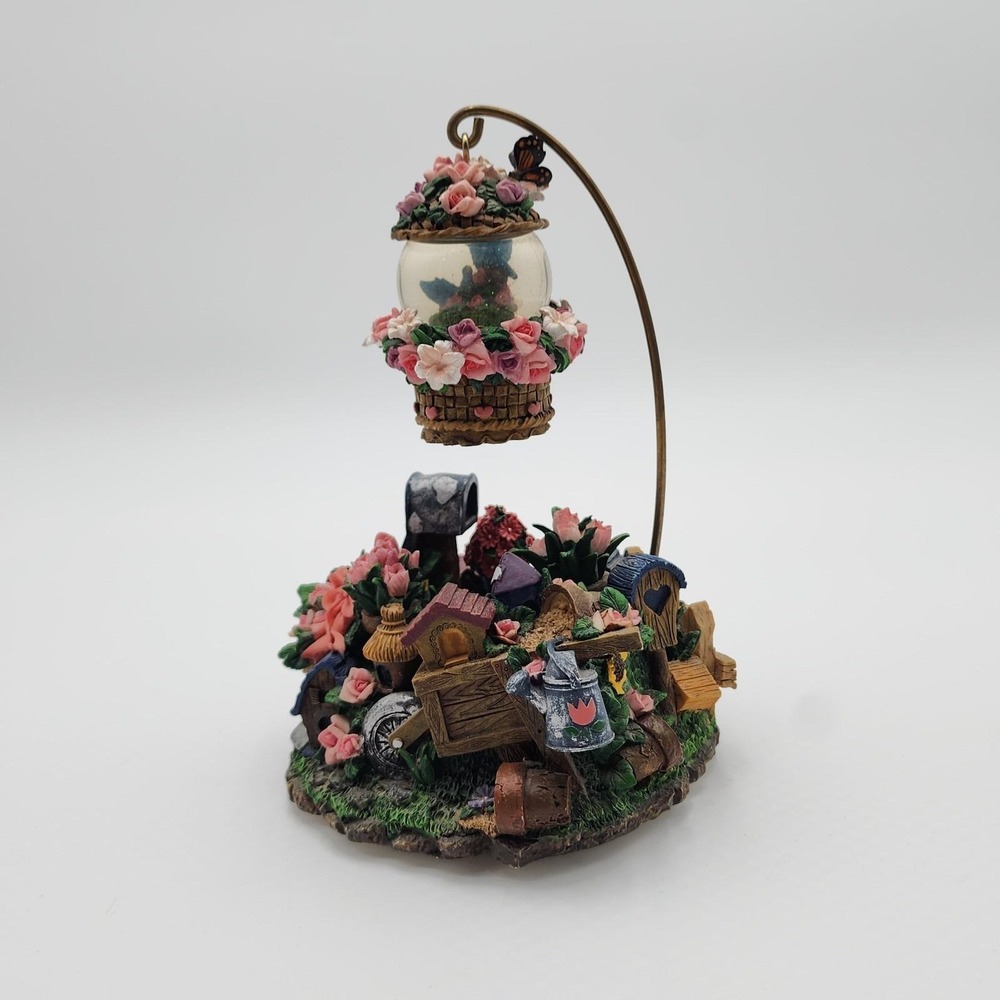 Enchanted Fairy Garden Raised Water Globe Music Box Plays Blue Danube Waltz